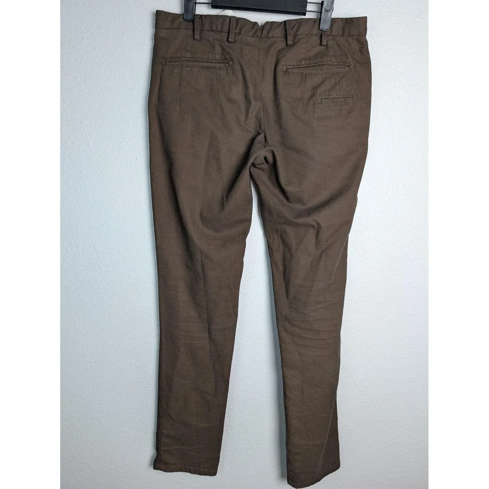 Zara Pants Mens 34x31 Brown Slim Fit Micro Print Stretch Chino‎ Casual Geometric